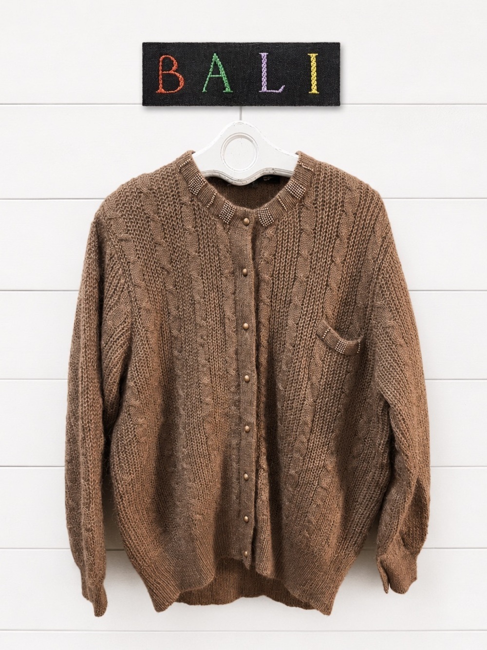 BALI – L/G – Beaded Cable Knit Cardigan